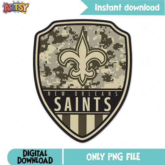 New Orleans Saints Camo Shield PNG, NFL Football PNG, Saints PNG