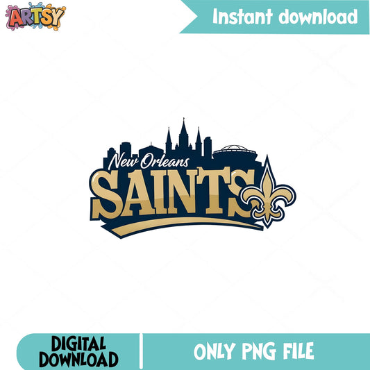 New Orleans Saints PNG, Saints Skyline Clipart, NFL Football PNG