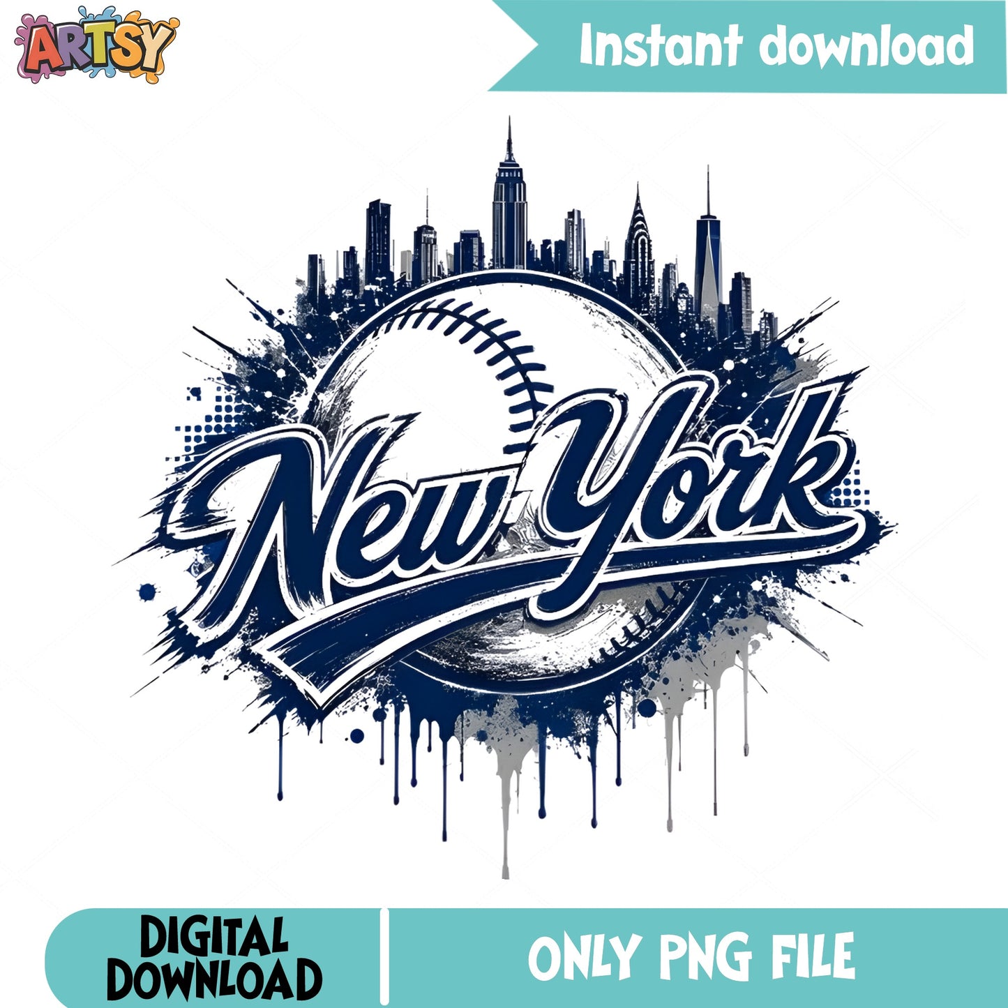 New York Baseball Skyline PNG, Baseball Grunge PNG, NY PNG