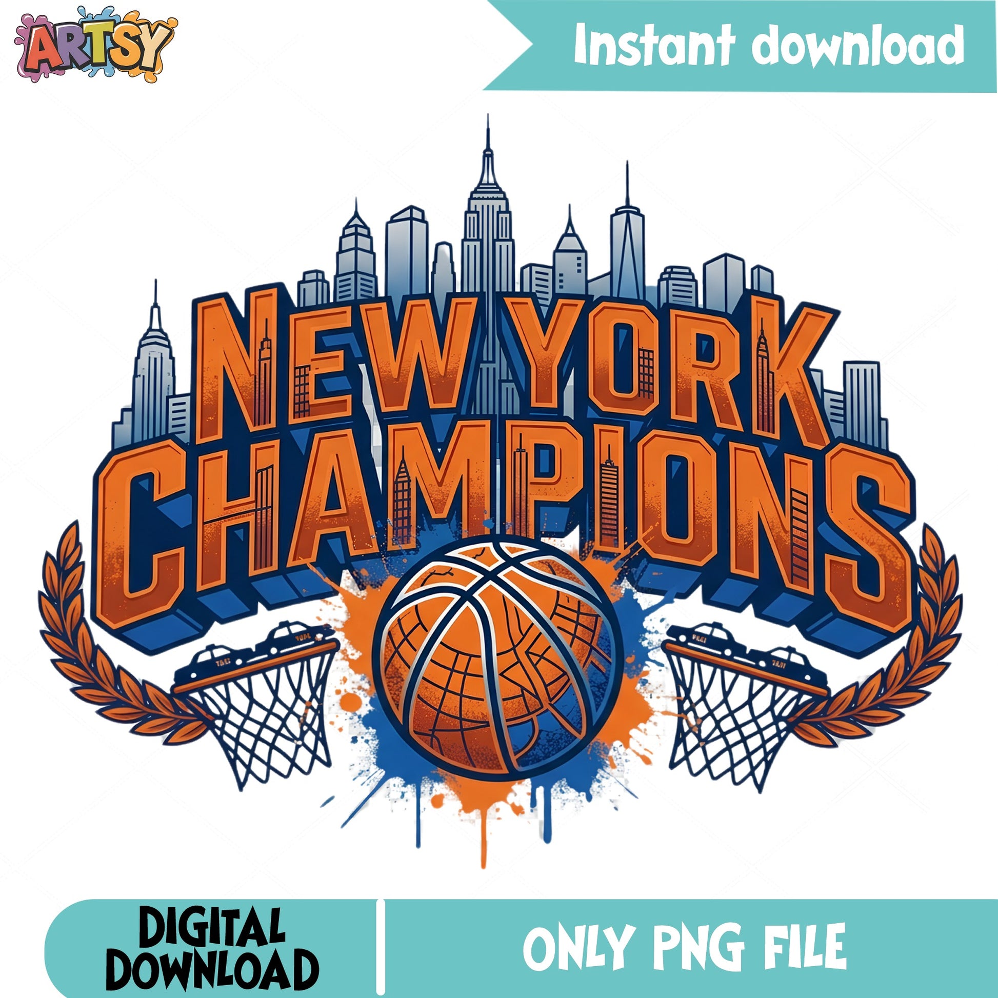 New York Champions Basketball PNG, NYC Skyline PNG, Sports PNG