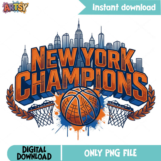 New York Champions Basketball PNG, NYC Skyline PNG, Sports PNG