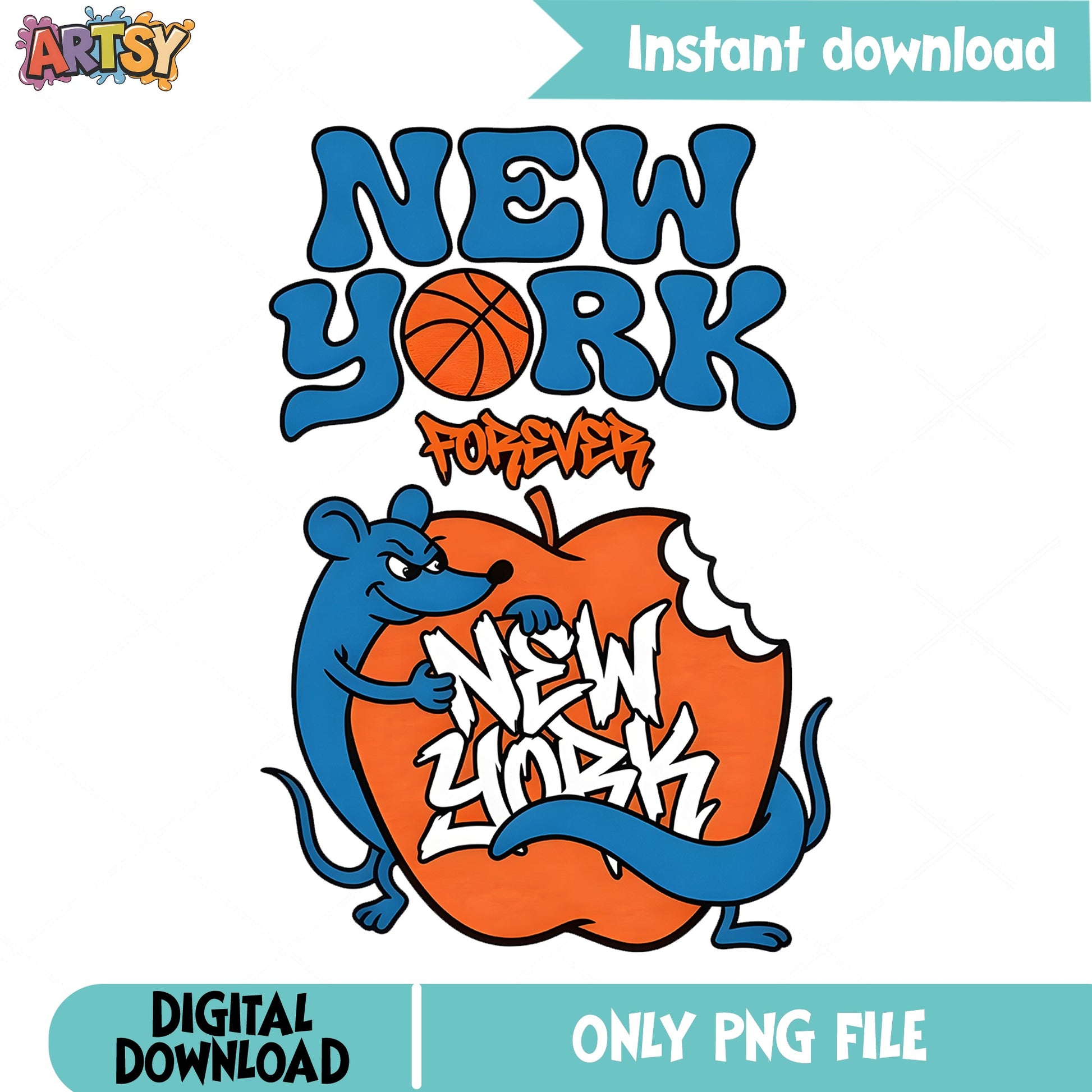 New York Forever Basketball PNG, NYC Rat Big Apple PNG, Knicks PNG