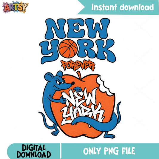 New York Forever Basketball PNG, NYC Rat Big Apple PNG, Knicks PNG