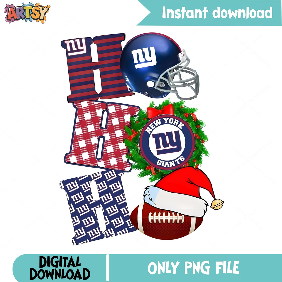 New York Giants Ho Ho Ho Christmas, NFL PNG, Football PNG