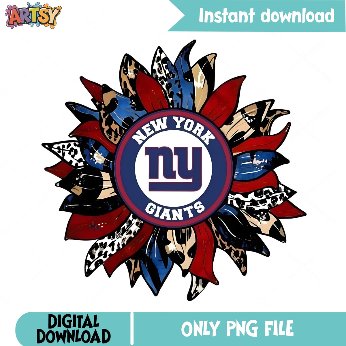New York Giants Sunflower PNG, NFL Football Leopard, Giants PNG