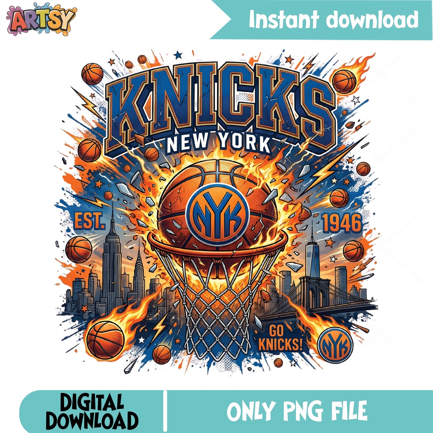 New York Knicks Basketball PNG, Go Knicks NBA PNG, Sports Fan PNG