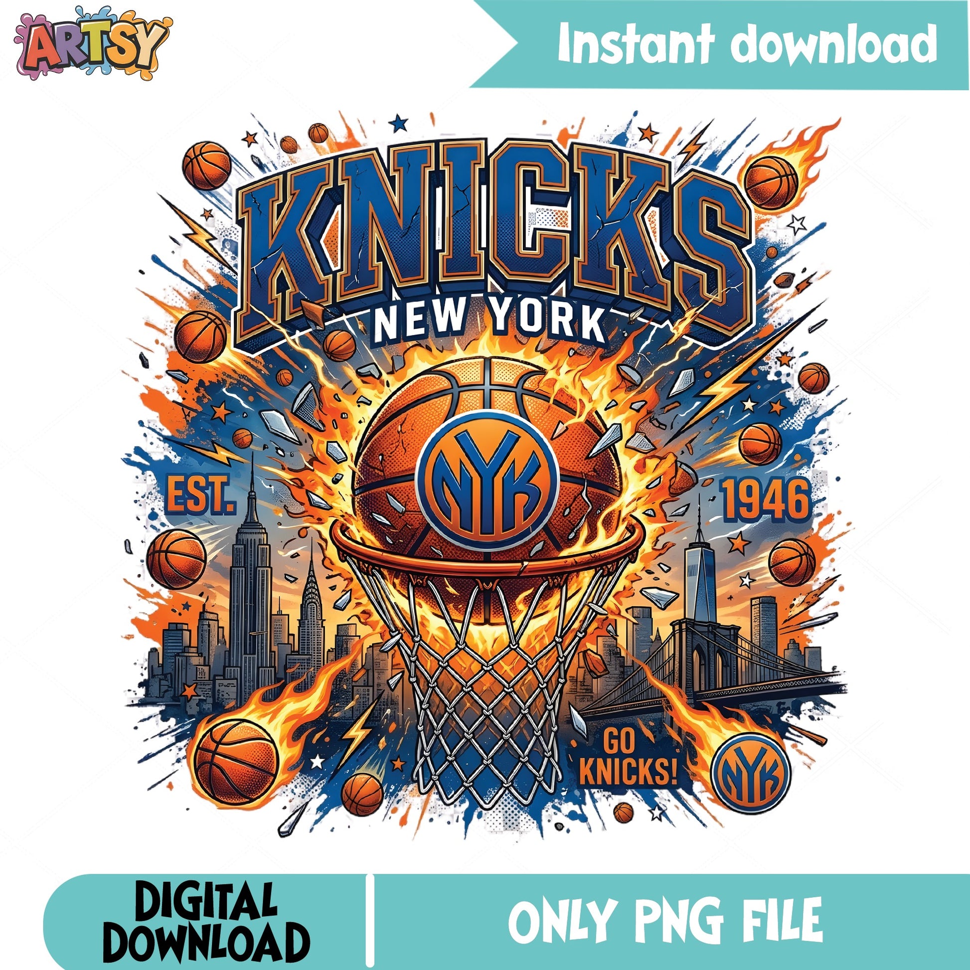 New York Knicks Basketball PNG, Go Knicks NBA PNG, Sports Fan PNG
