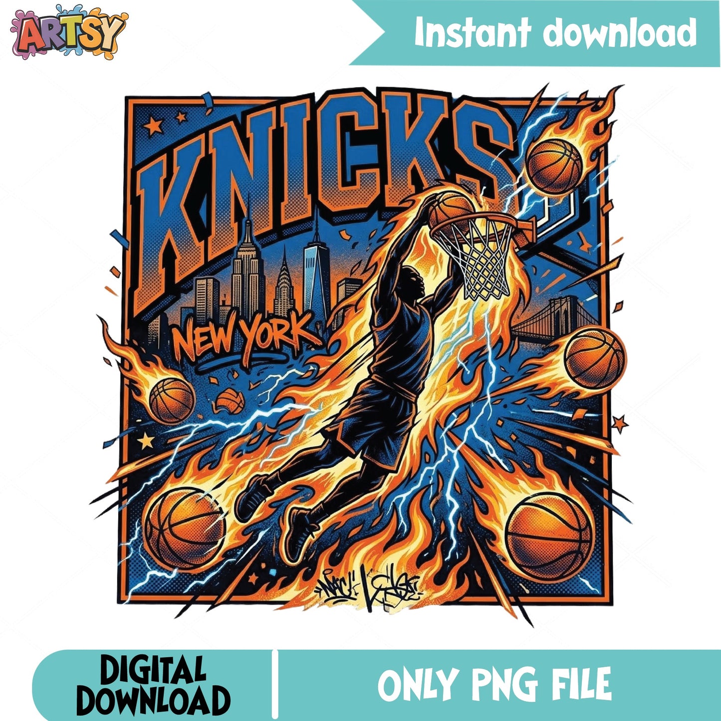 New York Knicks Basketball PNG, Knicks Dunk PNG, NBA Fan PNG