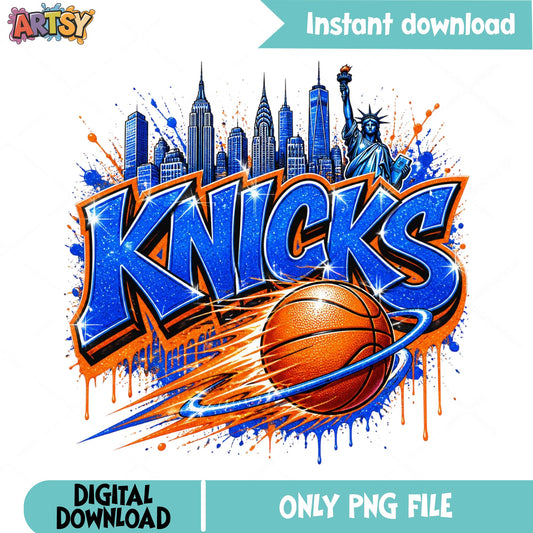 New York Knicks Basketball PNG, Knicks Skyline PNG, NBA Fan PNG