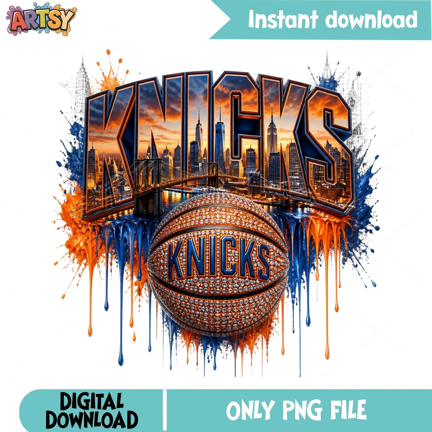 New York Knicks Basketball PNG, NBA Team Drip PNG, Sports PNG