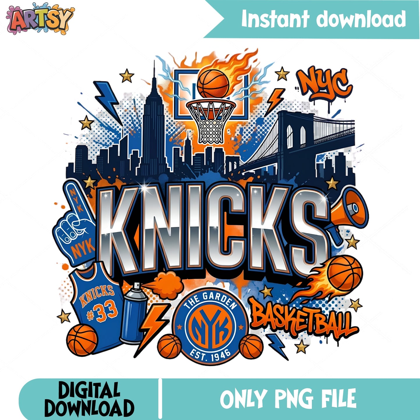 New York Knicks Basketball PNG, NBA Team Sublimation PNG, NYC Sports PNG