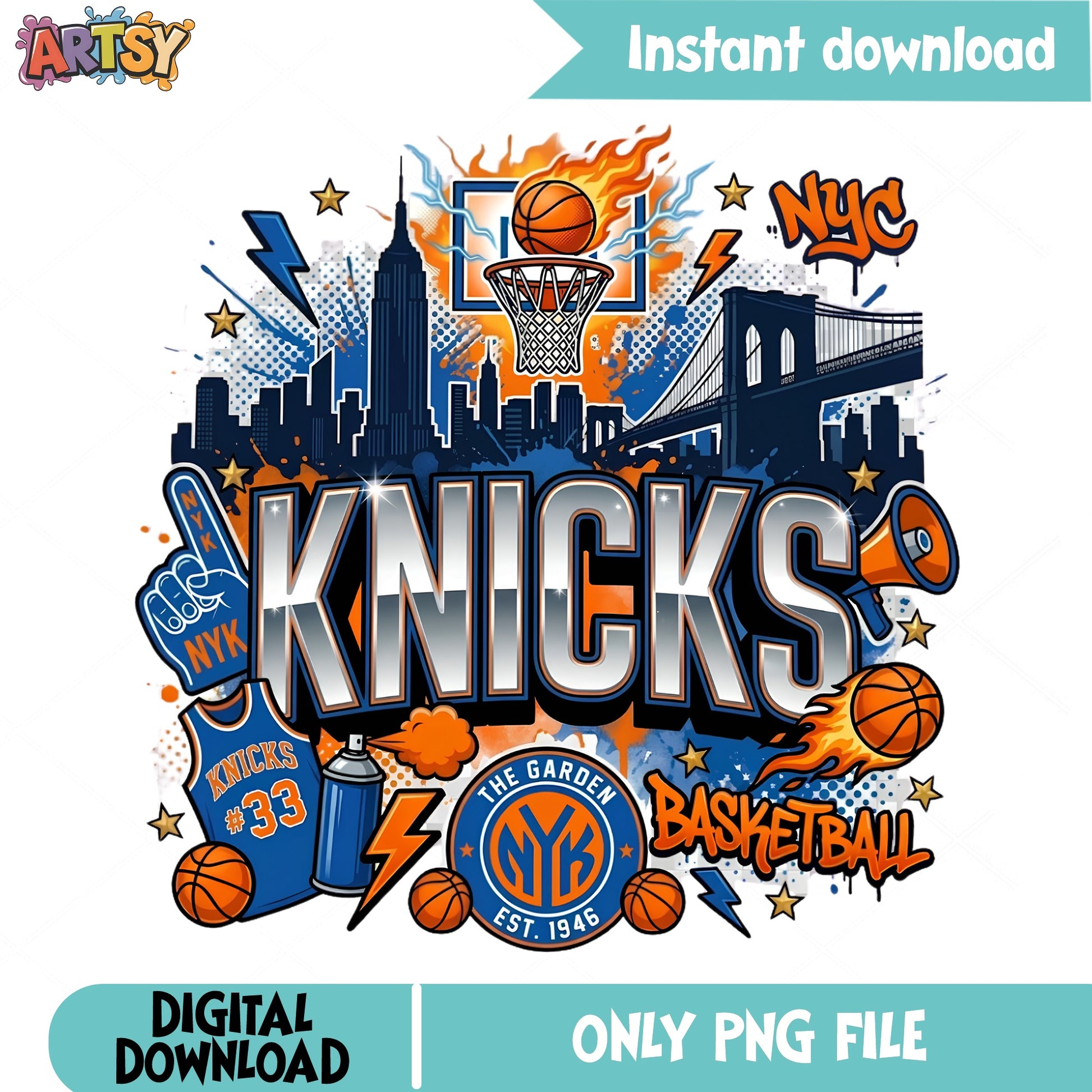 New York Knicks Basketball PNG, NBA Team Sublimation PNG, NYC Sports PNG
