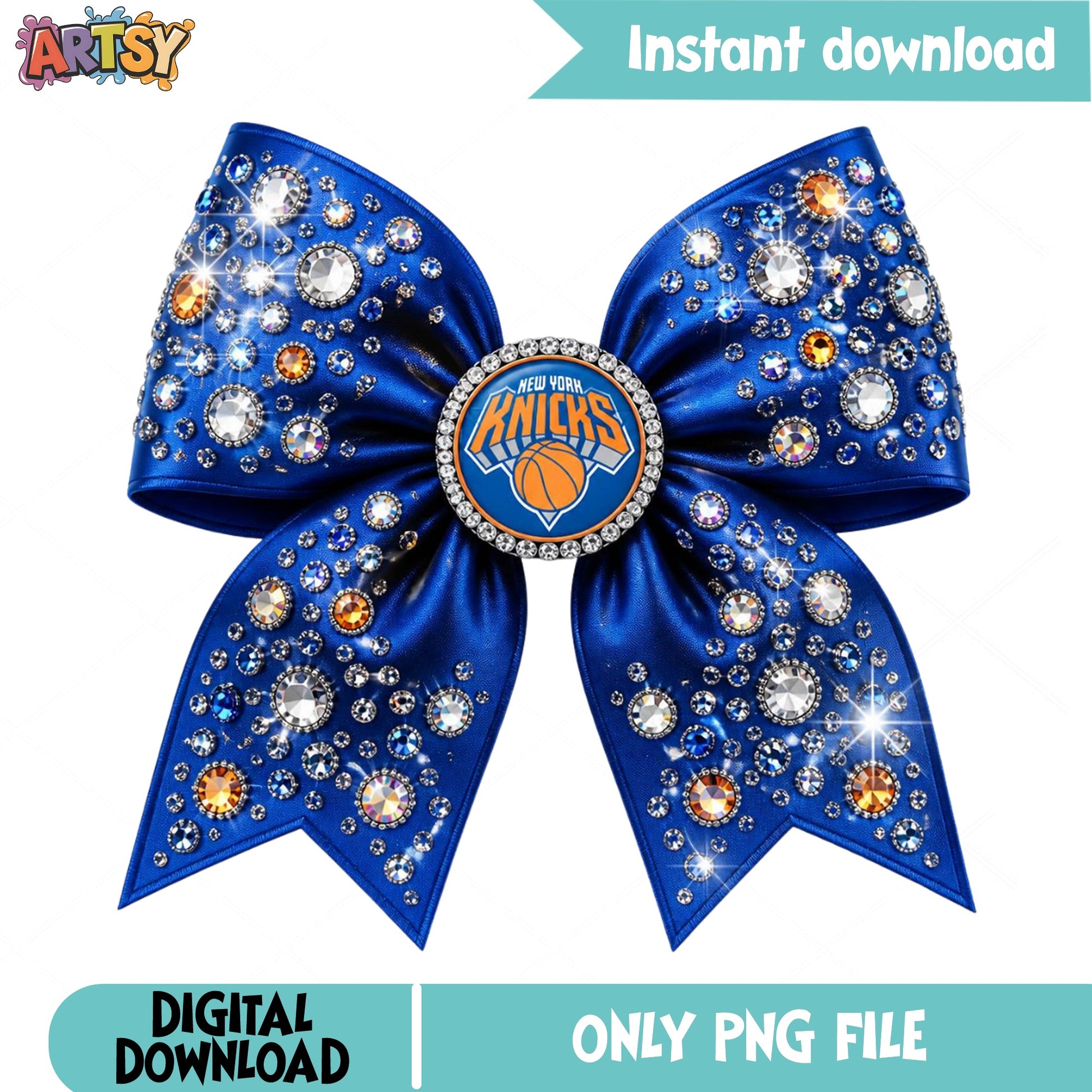 New York Knicks Bling Bow PNG, NBA Cheer Bow, Basketball PNG
