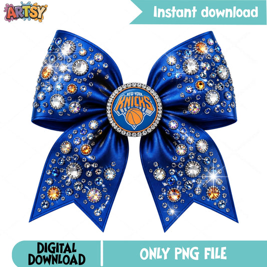 New York Knicks Bling Bow PNG, NBA Cheer Bow, Basketball PNG