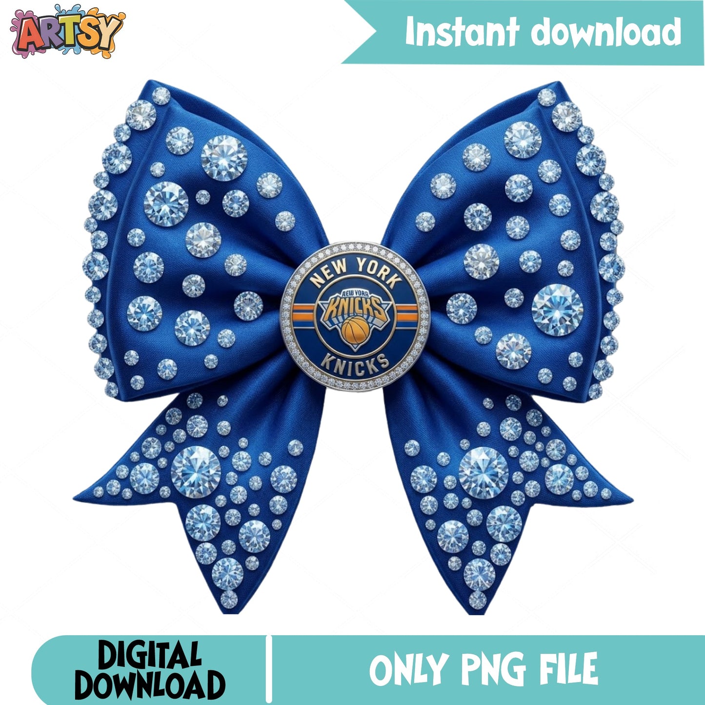 New York Knicks Bow PNG, NBA Basketball Bow, Bling Bow PNG