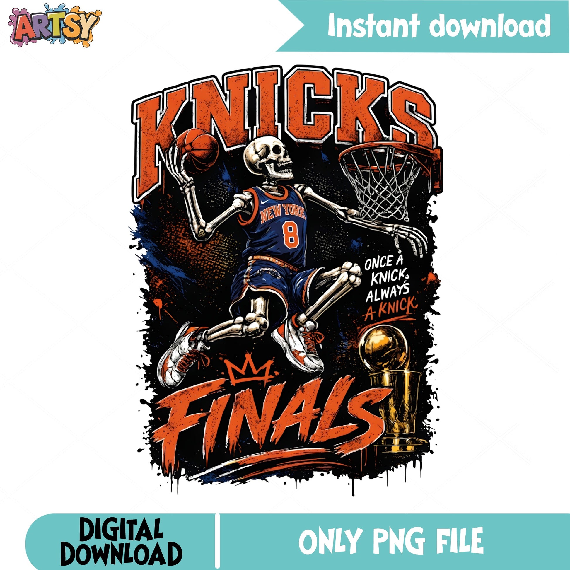 New York Knicks Finals Skeleton Basketball PNG, Knicks PNG, NBA Basketball PNG