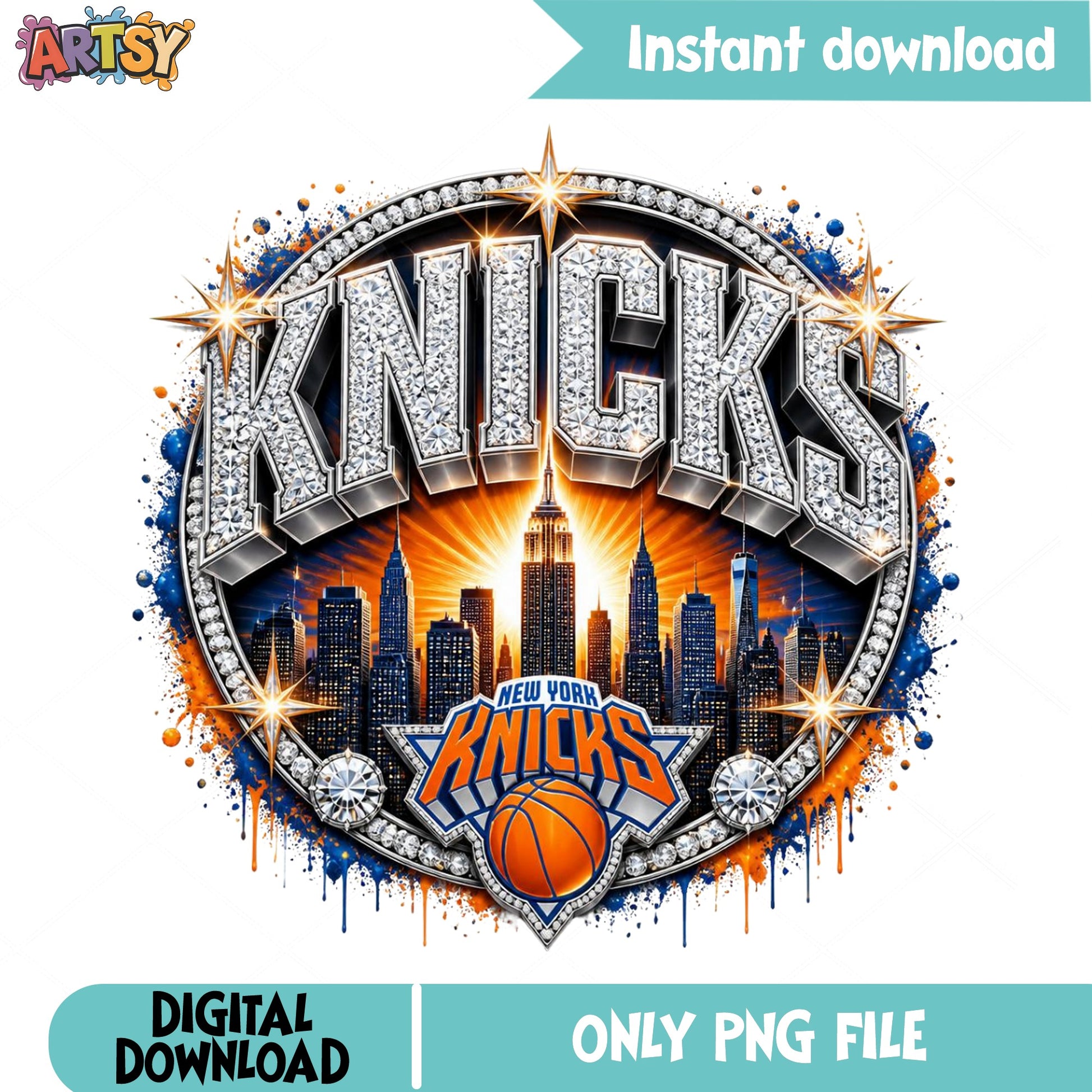 New York Knicks PNG, Basketball Bling Diamond Design PNG, NBA PNG