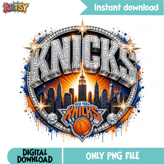 New York Knicks PNG, Basketball Bling Diamond Design PNG, NBA PNG