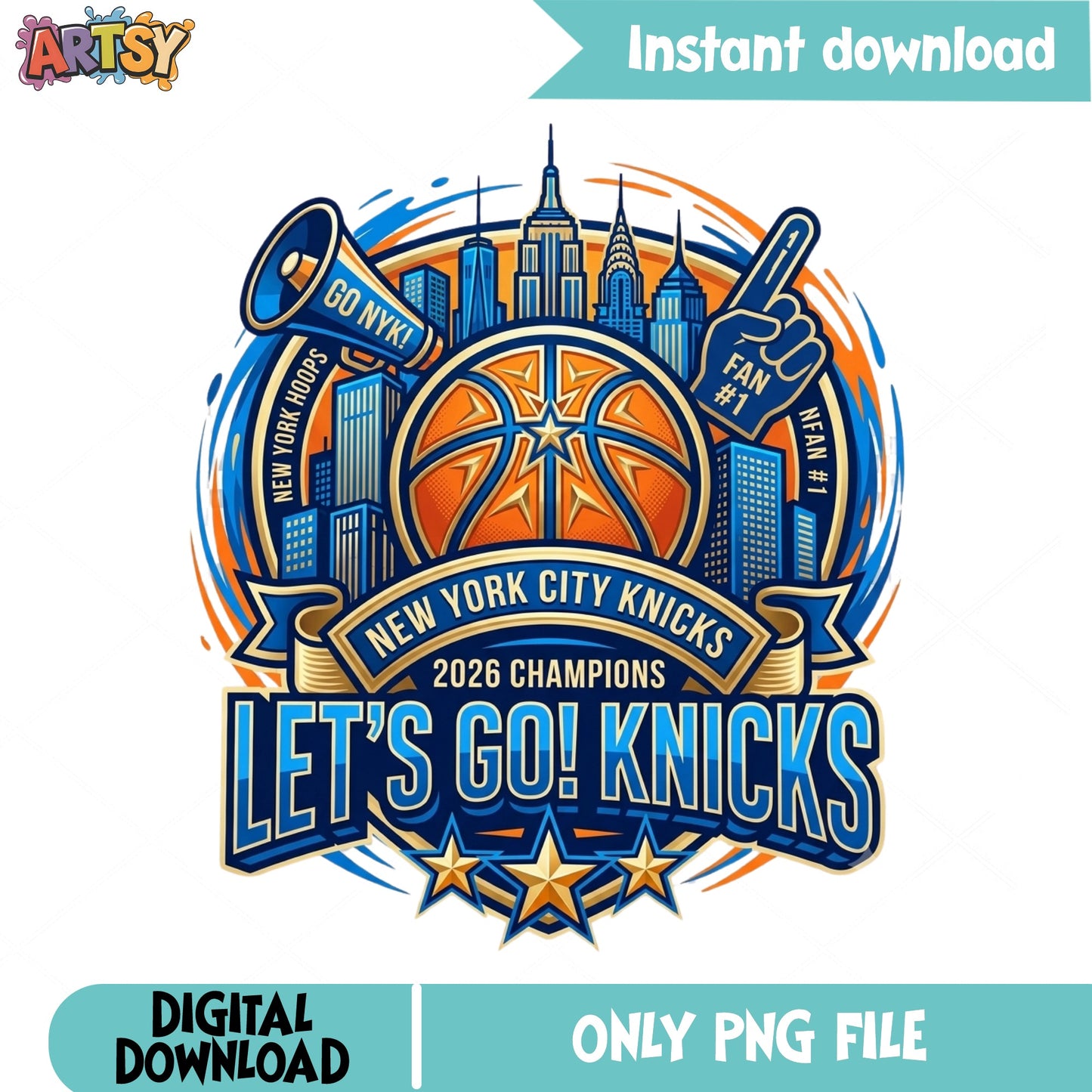 New York Knicks PNG, Lets Go Knicks Basketball Fan PNG, NBA PNG