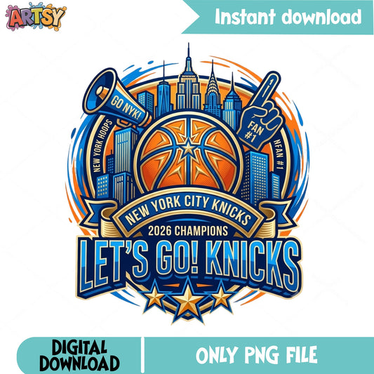 New York Knicks PNG, Lets Go Knicks Basketball Fan PNG, NBA PNG