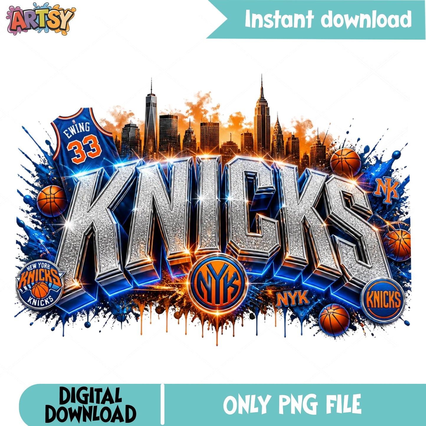 New York Knicks PNG, NBA Basketball Team Sublimation, Sports PNG