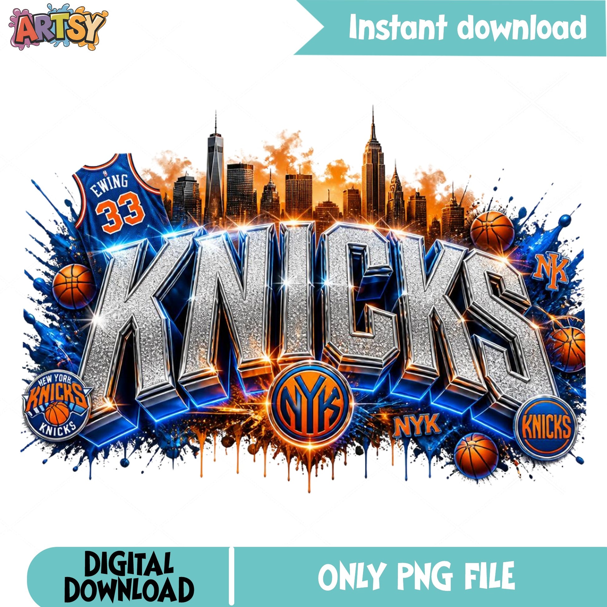 New York Knicks PNG, NBA Basketball Team Sublimation, Sports PNG