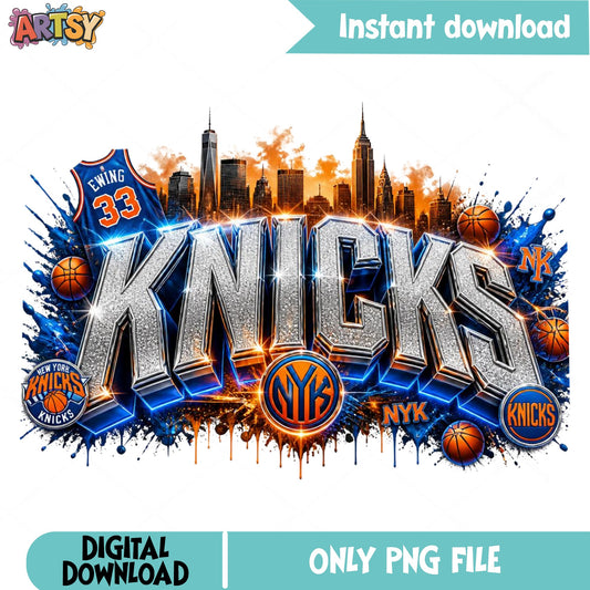 New York Knicks PNG, NBA Basketball Team Sublimation, Sports PNG