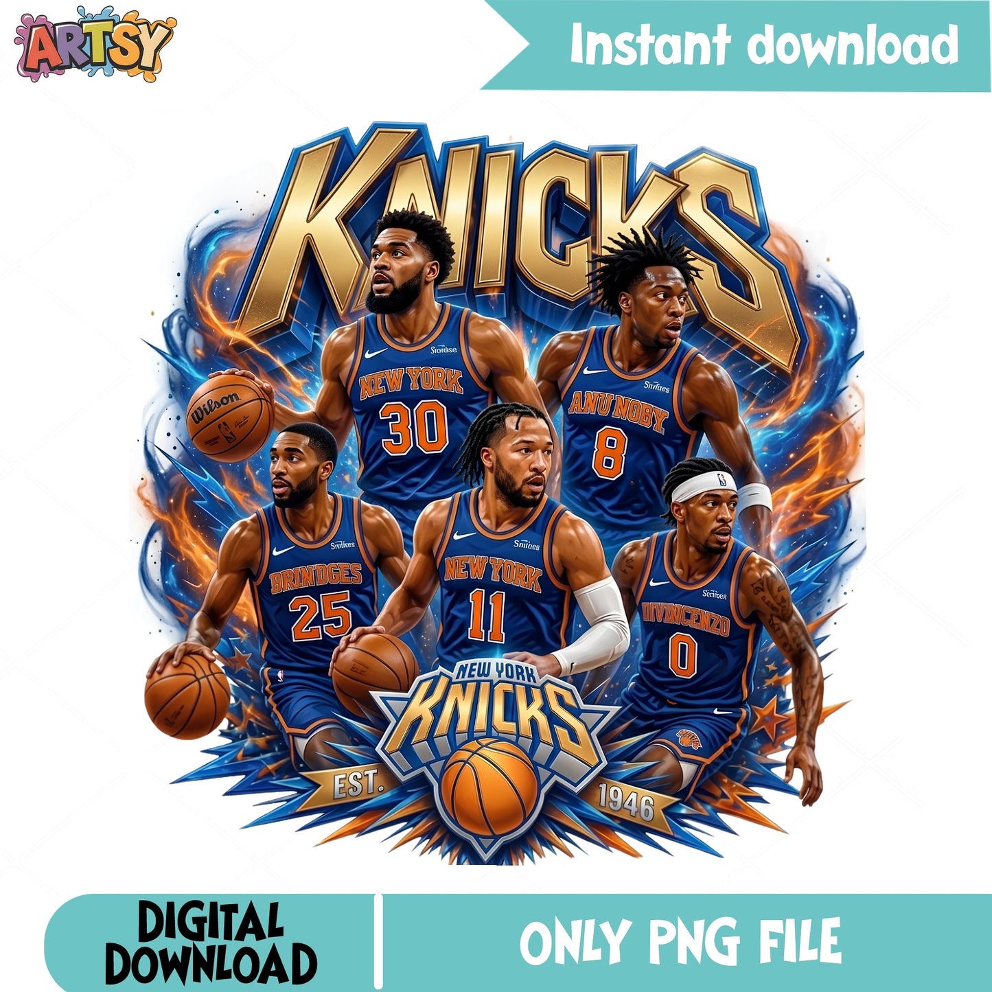 New York Knicks Players PNG, NBA Basketball Team PNG, Knicks EST 1946 PNG