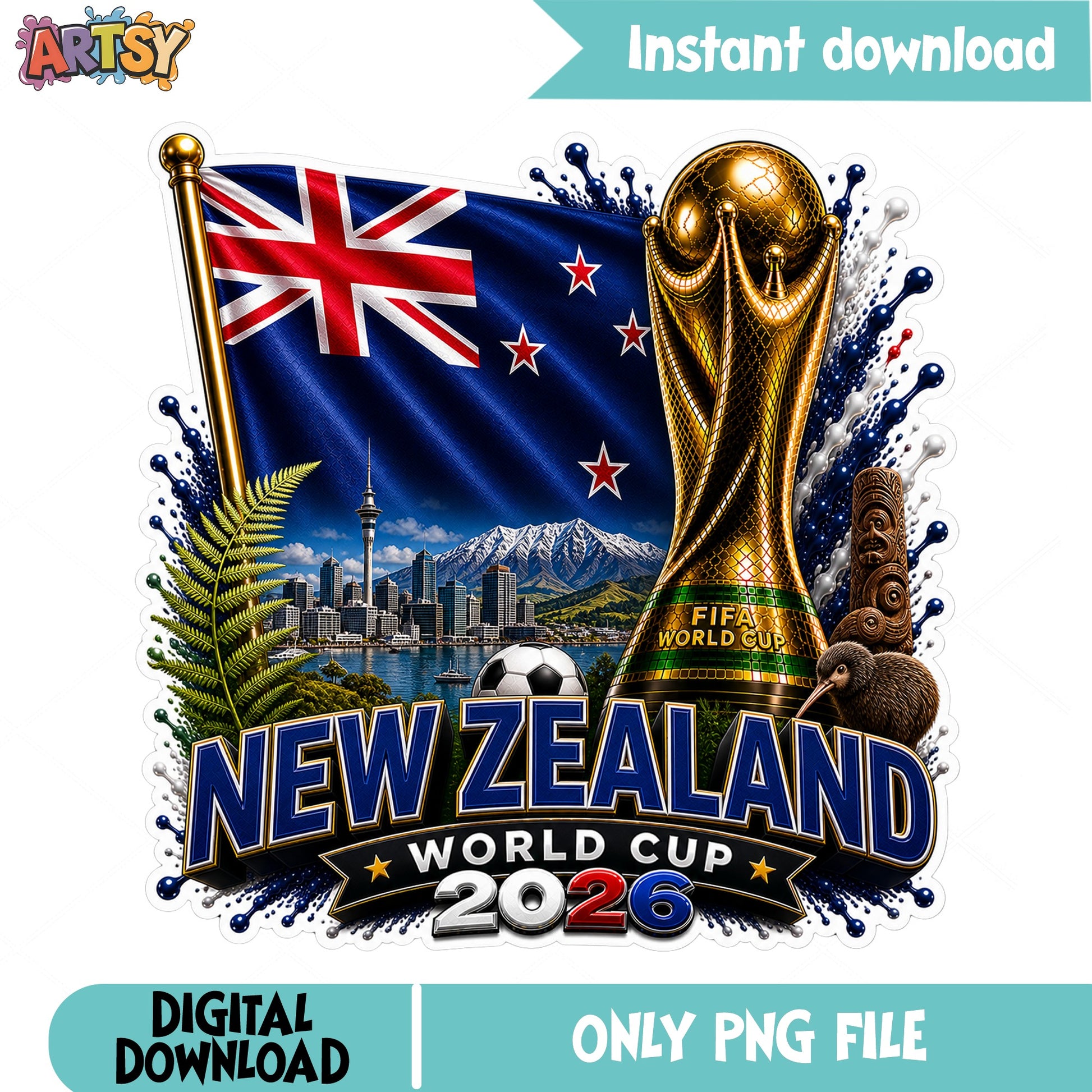 New Zealand World Cup 2026 PNG, Soccer FIFA Trophy PNG, Football Fan PNG