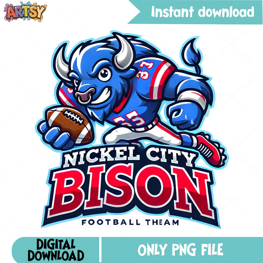 Nickel City Bison Football Team PNG, Bison Mascot PNG, Football PNG