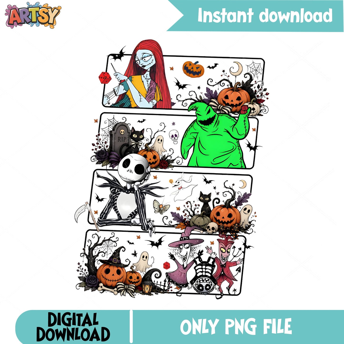 Nightmare Before Christmas Halloween PNG, Jack Sally PNG, Halloween PNG
