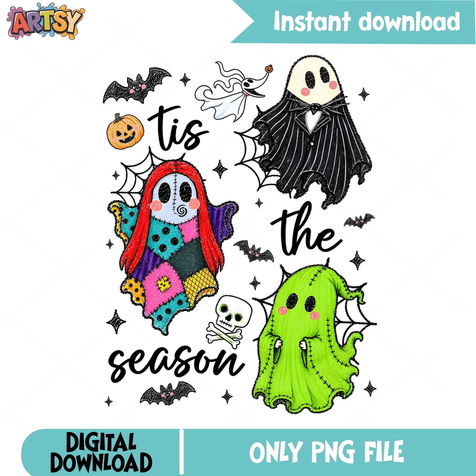 Nightmare Before Christmas Halloween PNG, Jack Sally PNG, Tis The Season PNG