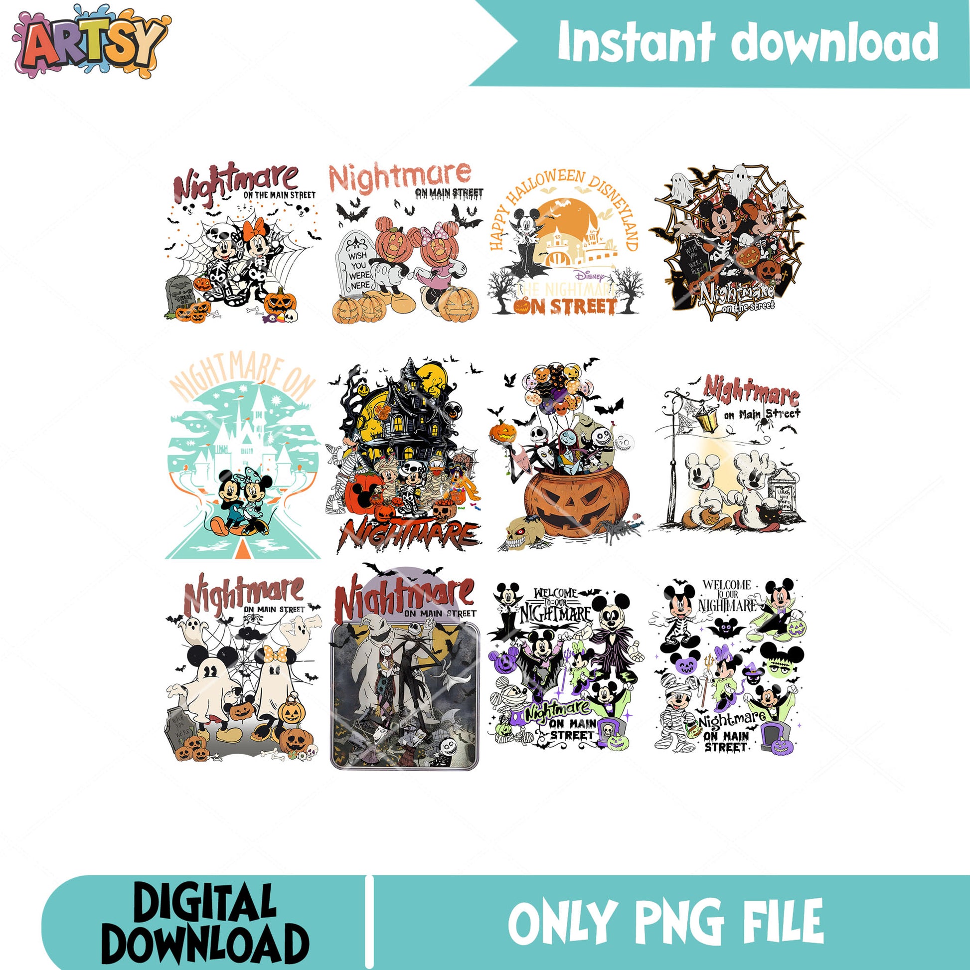 Nightmare on disney png bundle, nightmare halloween png, disney nightmare png