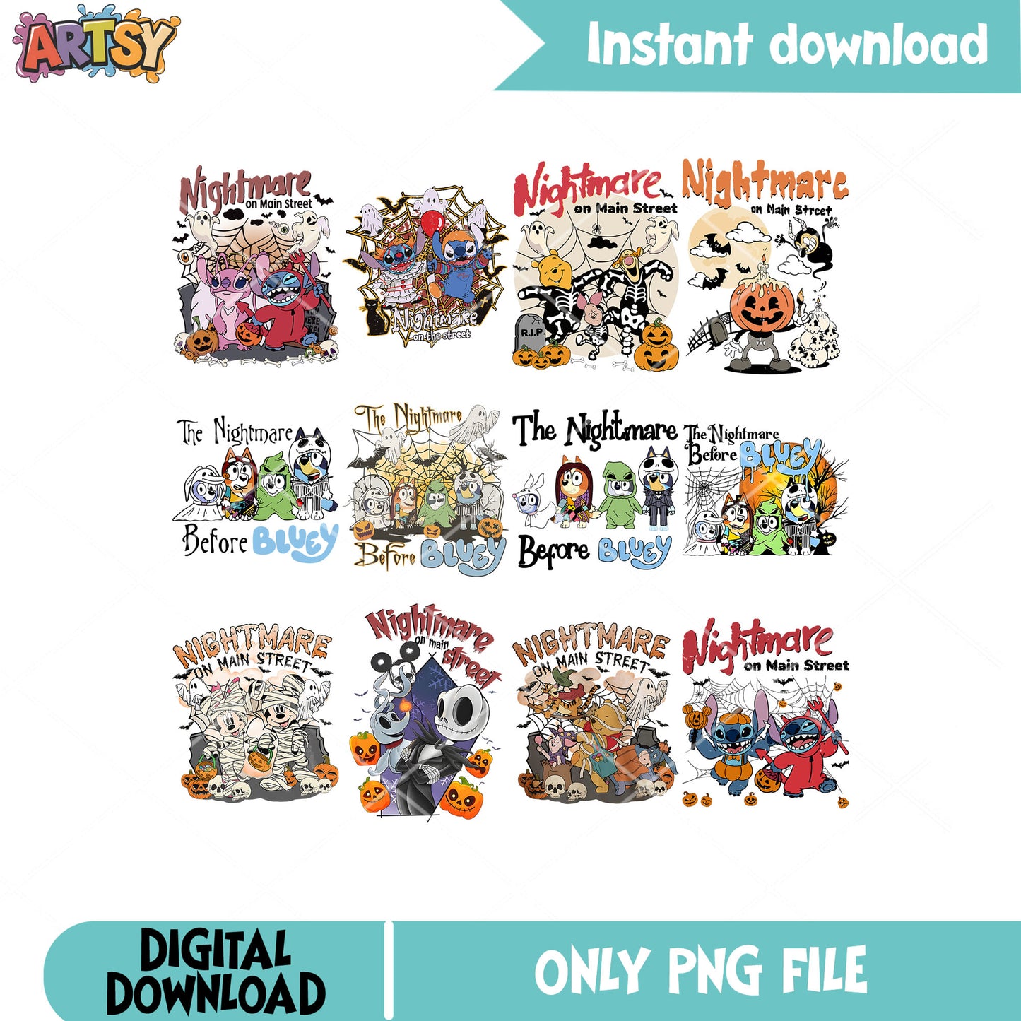 Nightmare on street png bundle, nightmare halloween png, disney nightmare png