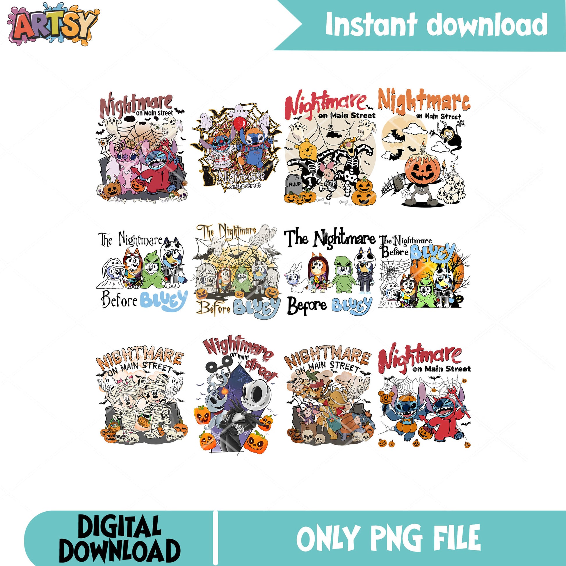 Nightmare on street png bundle, nightmare halloween png, disney nightmare png