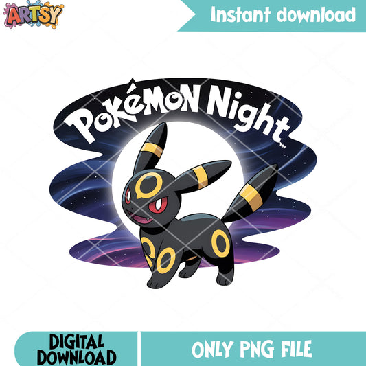 Night of pokemon poster png, pokemon stickers png, pokemon umbreon png