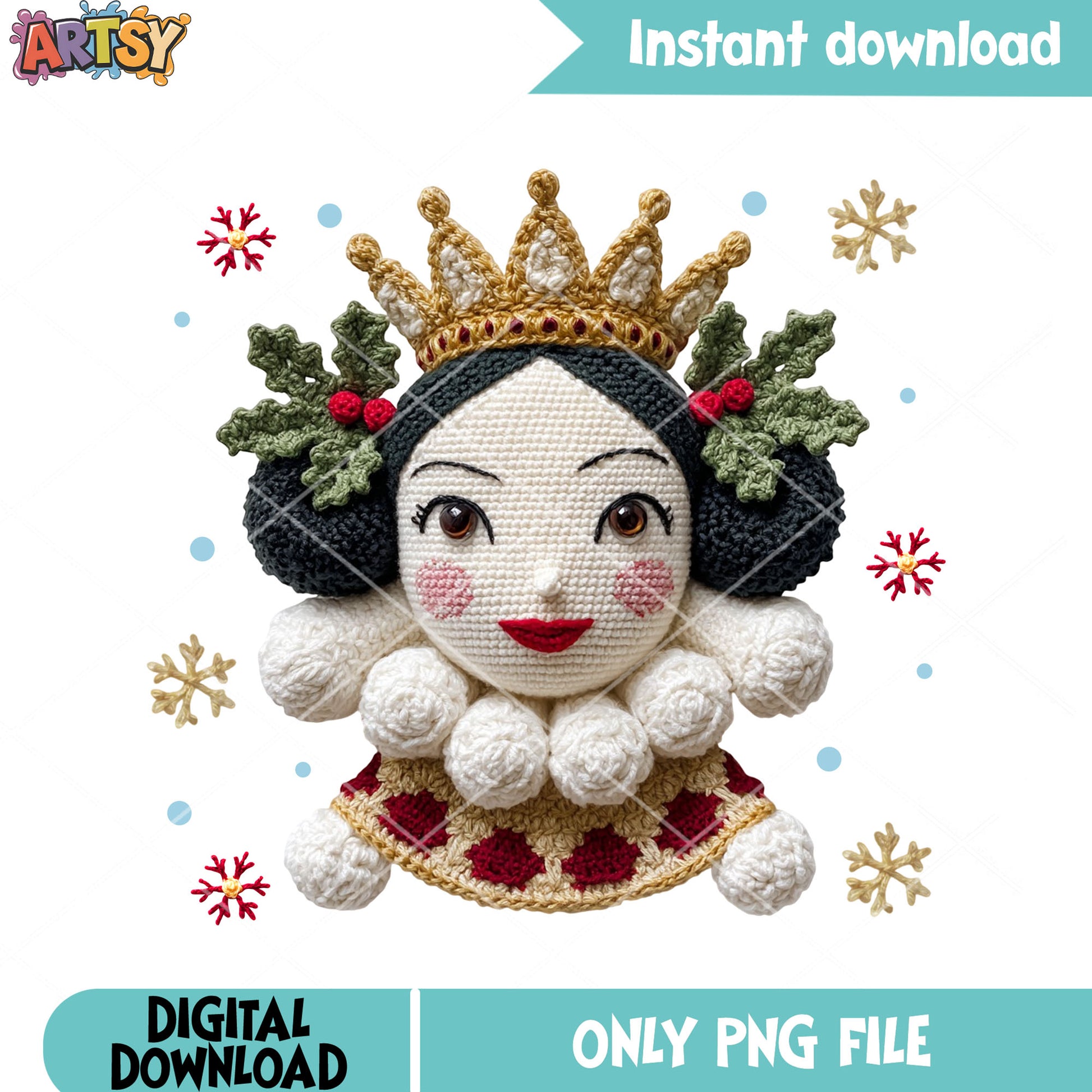 Nikki the doll crochet xmas png, merry christmas png, christmas gifts png
