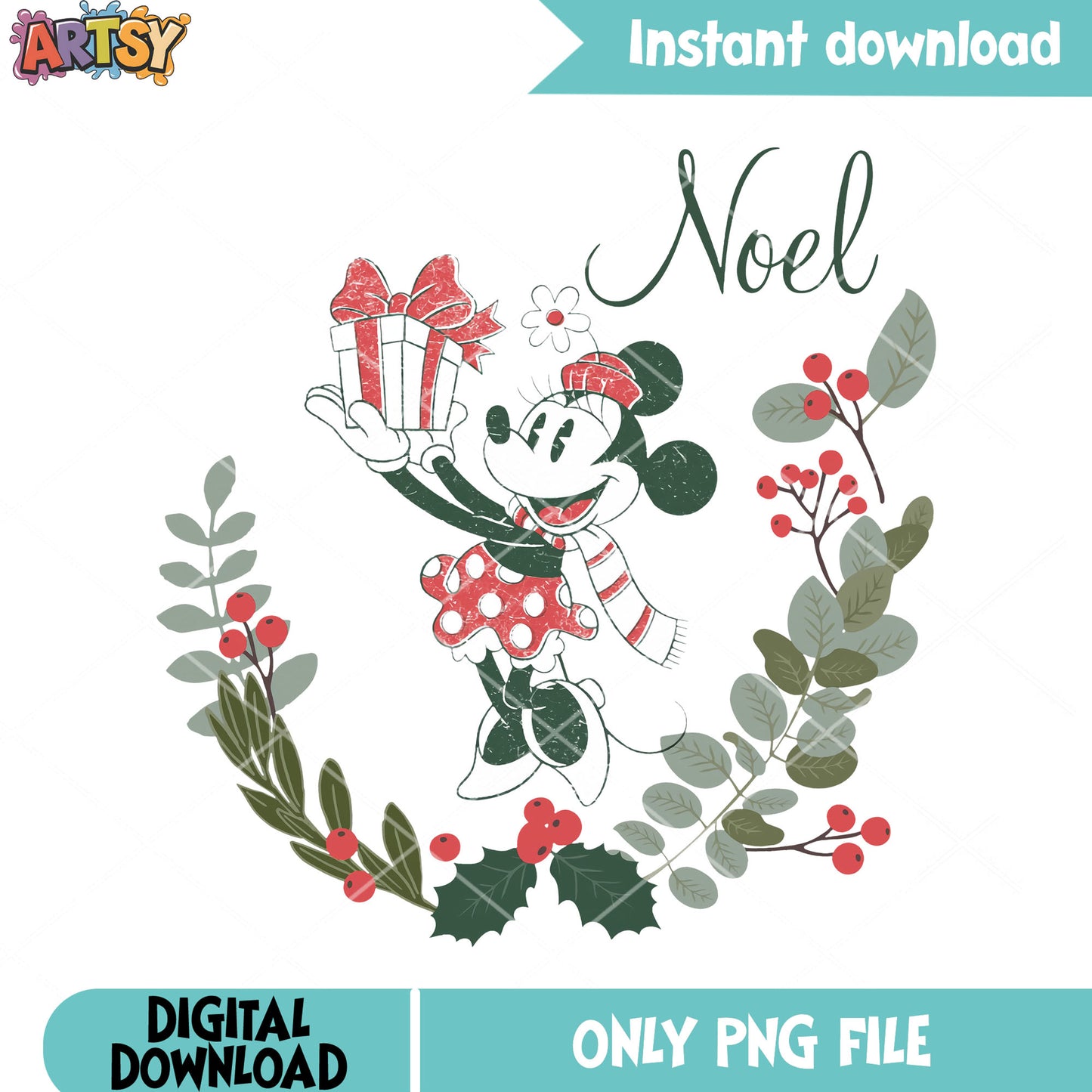 Noel minnie vintage png, mickey and friends png, disney christmas png
