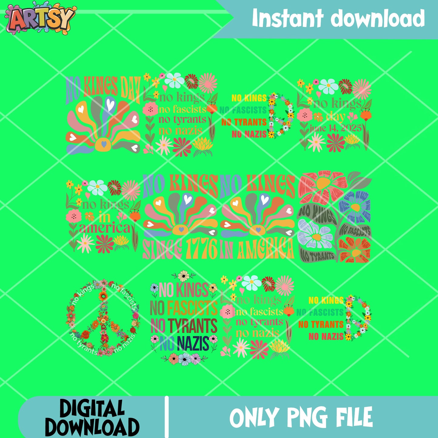 No kings floral png bundle, no kings day png, no kings quote png