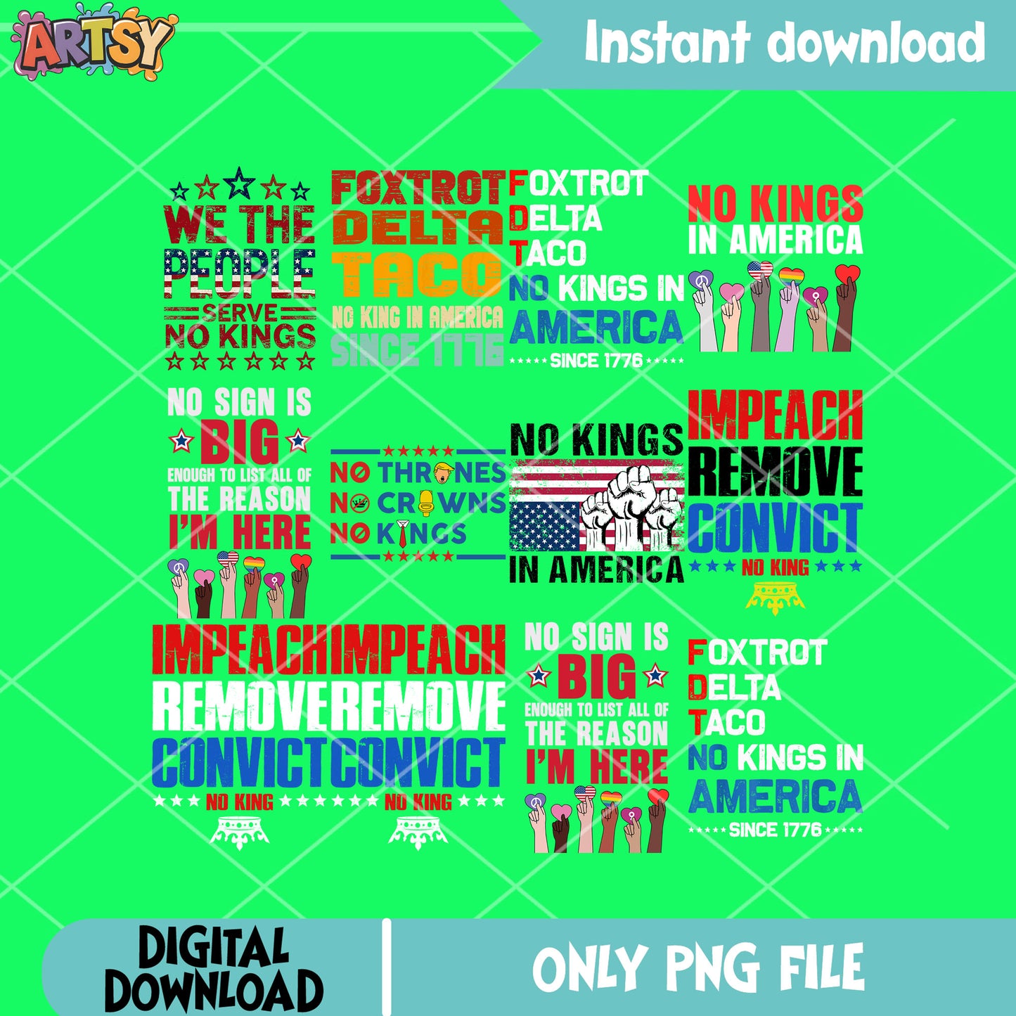 No kings quotes png bundle, no kings png, america no kings png