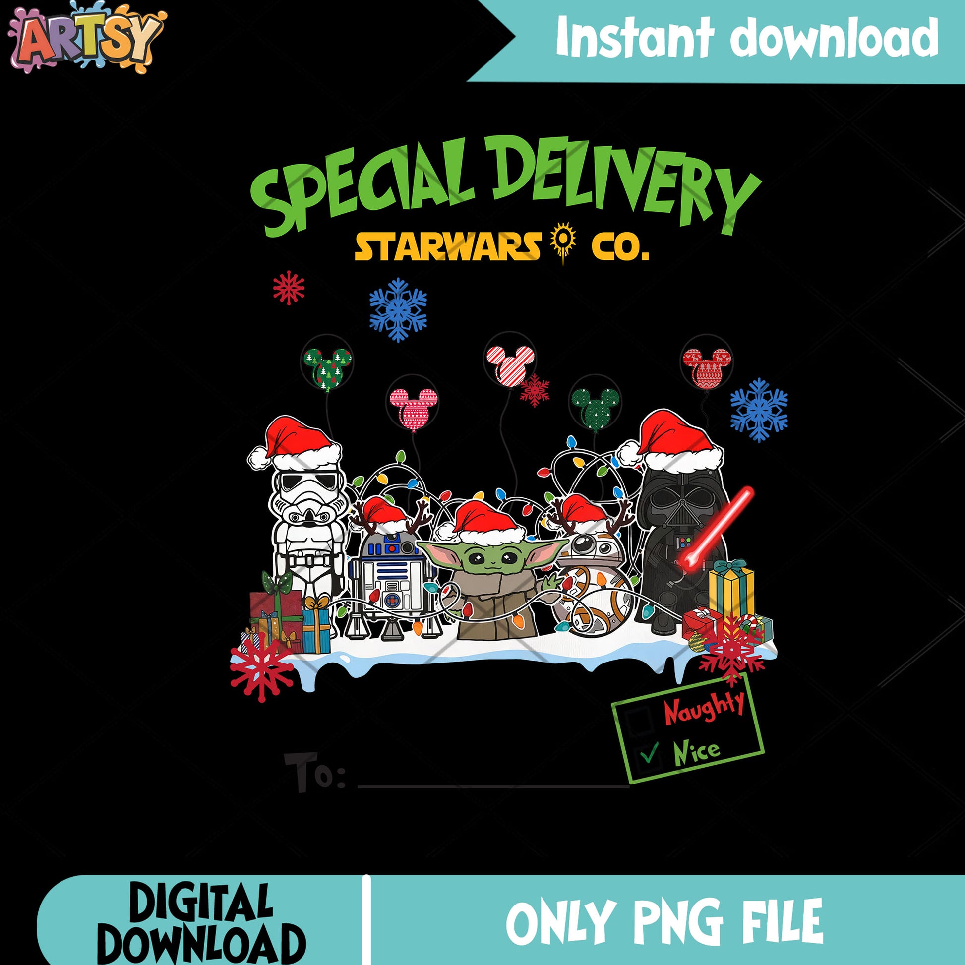 North pole delivery xmas and co png, darth vader png, bb 8 png