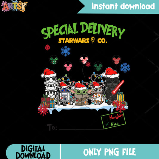 North pole delivery xmas and co png, darth vader png, bb 8 png