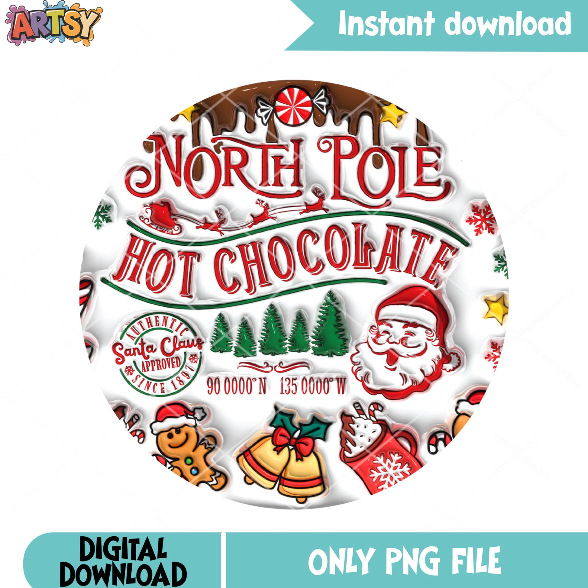North pole hot chocolate png, santa claus png, gingerbread png