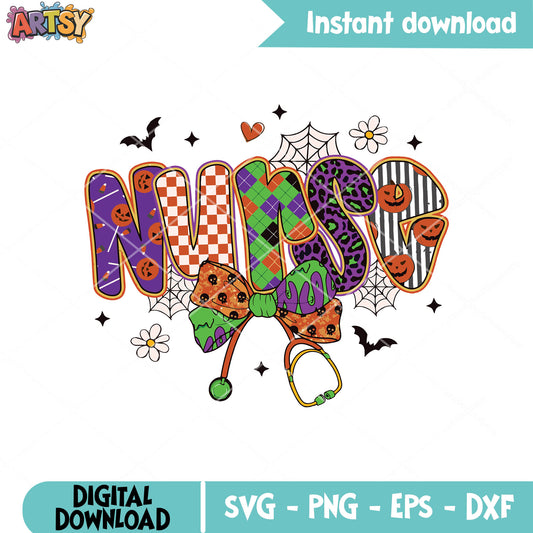 Nurse in halloween svg, nurse halloween svg, halloween bow svg