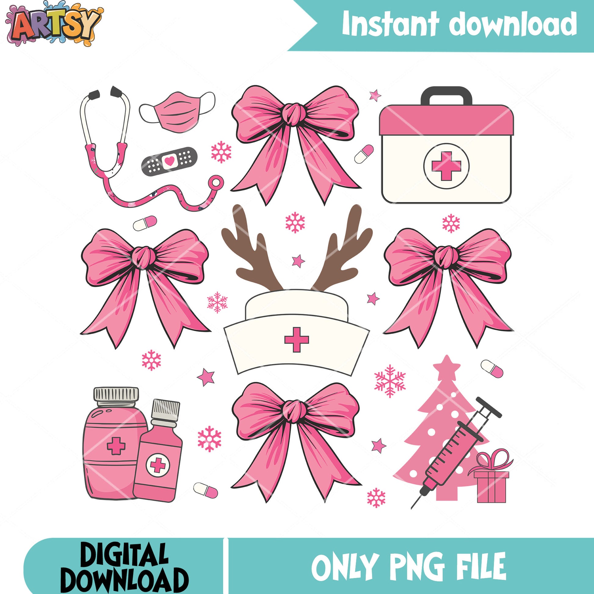 Nurse stuff pink christmas png, christmas cards png, merry xmas png