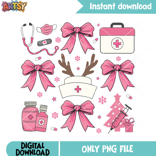 Nurse stuff pink christmas png, christmas cards png, merry xmas png