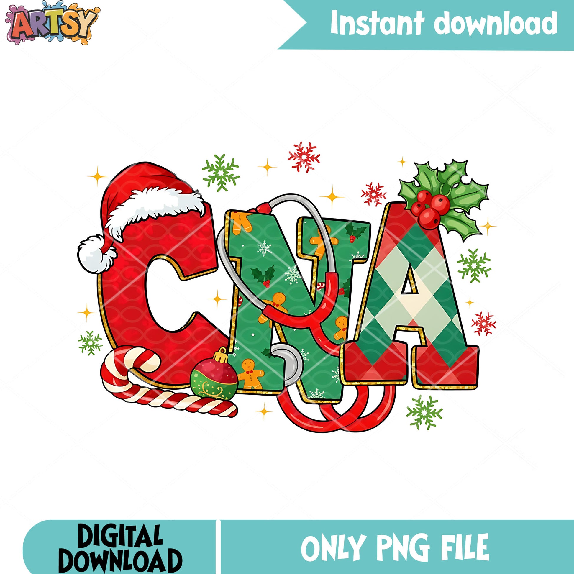 Nursing xmas snowflake png, santa hat​ png, christmas decor png