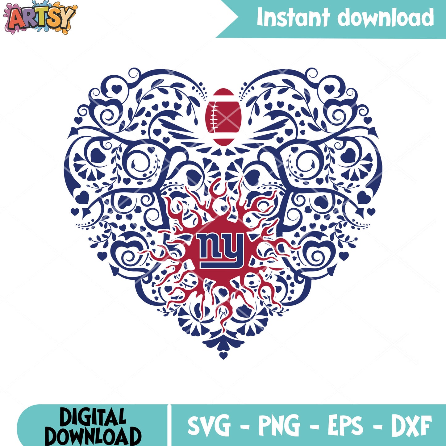 Ny heart nfl team svg, new york giants svg, nfl pigskin svg