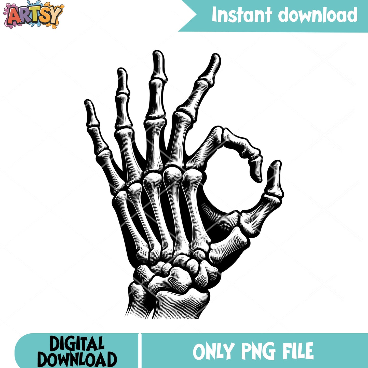 OK hand icon png, skeleton hand png, halloween scary png