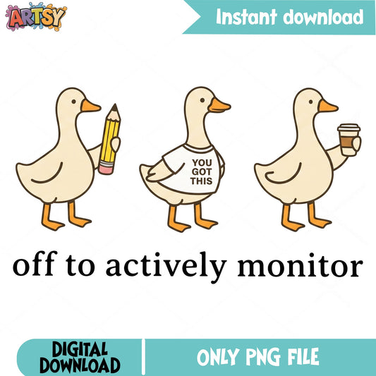 Off To Actively Monitor Duck PNG, Funny Duck PNG, Teacher PNG